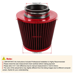 Filtre à air cylindrique 76 mm, tête de champignon, motif carbone rouge, pour modification, rénovation et mise à niveau de voiture, avec collier de serrage inclus - Product Image 2
