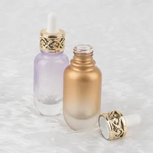 Luxury Serum Glass Dropper Bottle Skincare Cosmetic Packaging Glass Container With High-end Hollow Carved Dropper