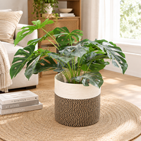 Panier à plantes en corde de coton naturelle, rond, tissé à la main, pour plantes d'intérieur, pots à fleurs et jardinières