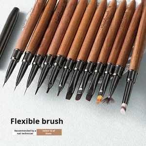Ensemble de pinceaux à ongles en gel UV avec manche en bois, pinceaux plats, ovales, éventail, biseautés, pour dégradé, pétale et liner, avec couvercle décoratif - Product Image 3