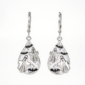 Orecchini a Goccia Smaltati con Fantasma e Pipistrello per Halloween, Gioielli di Moda Spettrale per Donne - Product Image 1