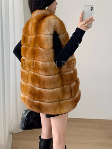 <span class=keywords><strong>Gilet</strong></span> en fourrure de renard pour femme, longueur 65 cm, coupe ajustée, en fourrure de renard <span class=keywords><strong>doré</strong></span> entière, idéal pour jeune <span class=keywords><strong>fille</strong></span>, simple, automne-hiver - Product Image 4