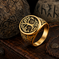 Bague Chevalière JLM Vintage Plaqué Or 18K Arbre de Vie pour Homme en Acier Inoxydable, Amulette Celtique Yggdrasil – Vente en Gros
