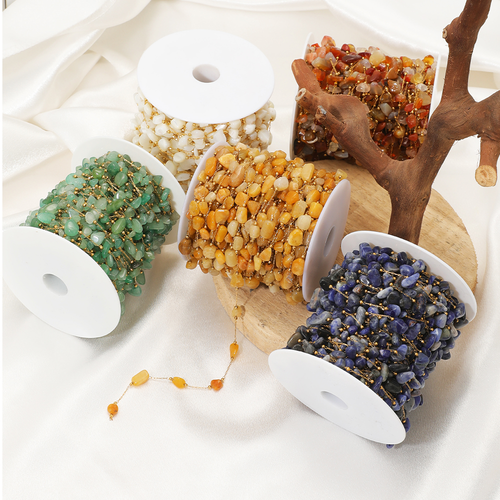 Wholesale Natural Stone Chain 4-10mm Stone Chain Gold Plated Chains Necklaces Bracelets Accessories for DIY Jewelry Making