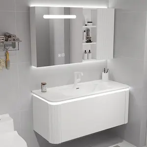 Mobiletto del bagno moderno con mobiletto del bagno di vanità di trucco del bacino di un pezzo con l'armadietto astuto dello specchio