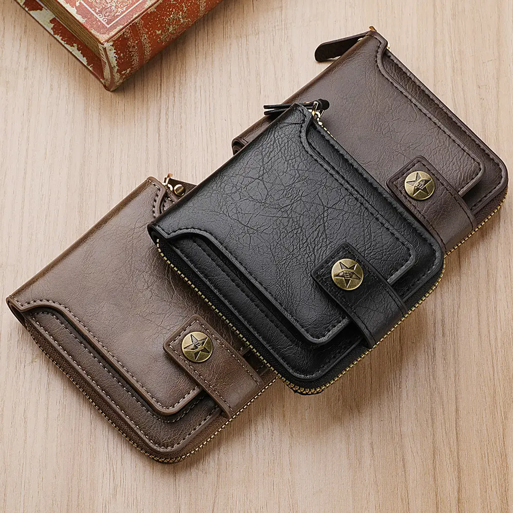 Custom LOGO Genuine Leather Business Men's Wallet High-quality Thin Short Style Purse