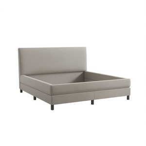 Base de Cama Tapizada en Terciopelo Gris Claro, Diseño Moderno y Suave - Product Image 1