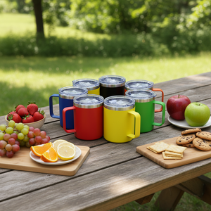 แก้วกาแฟแบบพกพา สแตนเลสสตีล ขนาด 12, 14, 16, 24 ออนซ์  ผนังสองชั้น เก็บอุณหภูมิได้ พร้อมฝาปิดและหูจับโลหะ  รับสกรีนโลโก้ - Product Image 5