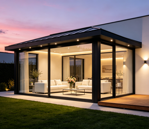 Pergola en aluminium gris foncé à <span class=keywords><strong>toit</strong></span> <span class=keywords><strong>plat</strong></span>, véranda avec mur partiel en verre, <span class=keywords><strong>toit</strong></span> à persiennes, pour jardin, abri en verre extérieur résistant aux intempéries - Product Image 3