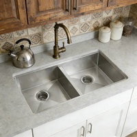 Évier de cuisine double en acier inoxydable 304 avec planche à découper et passoire, évier de cuisine moderne minimaliste, grand évier double