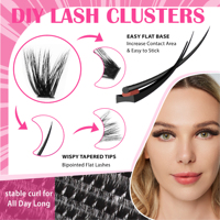 Kit de cils en grappe 9-16mm Courbure D, effet wispy, synthétiques réutilisables, avec plateau et adhésif de fixation, pour débutants, vente en gros