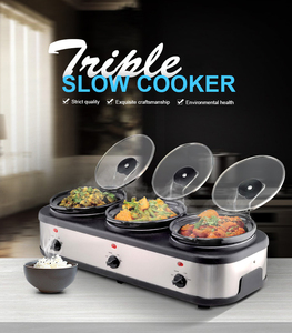 Casserole multifonctionnelle à plusieurs compartiments avec 3 commandes séparées, pots en céramique et couvercles en verre trempé, <span class=keywords><strong>mijoteuse</strong></span> - Product Image 1