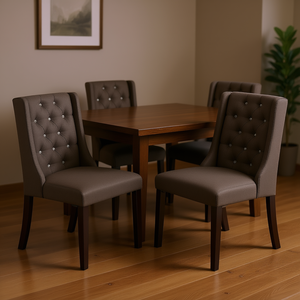 Juego de 2 sillas de comedor tapizadas en polifibra con patas de madera color espresso, estilo moderno contemporáneo - Product Image 2