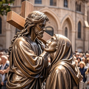 Decorazione cattolica cristiana statua in bronzo sesta stazione Veronica a grandezza naturale pulire il volto di gesus famoso gesus 14 stazioni scultura in ottone - Product Image 6