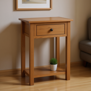 Compact Storage Console <b>Table</b> Solid <b>Brown</b> Oak Elegant Home Decor Living Room Furniture - Product Image 2