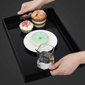 Wholesale <strong>Large</strong> Rectangle Clear Acrylic Serving <strong>Tray</strong> with Handles Breakfast Decorative Organizer for Coffee Table - Product Image 5