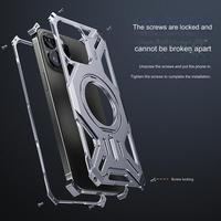 Étui de téléphone magnétique creux en métal aluminium pour iPhone 14 15 16 Pro Max, protection antichoc avec béquille rotative cachée à 360°