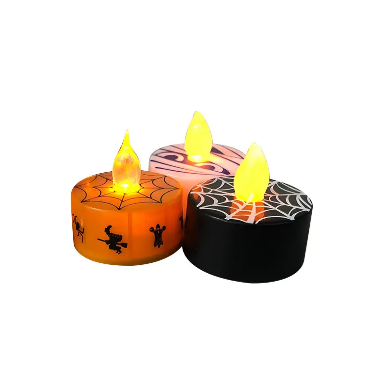 Best Price Wholesale Candles Set Of 4 Halloween Decorations Pumpkin Led Candle Light With Spider Web Pattern