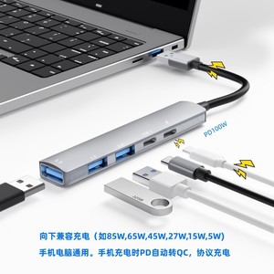 Type <b>C</b> <b>Hub</b> 5 Ports USB3.0 USB2.0 PD100W Data Transfer Aluminum Alloy For Laptop - Product Image 4