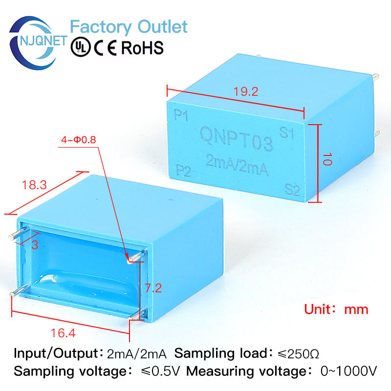Micro Precision AC Voltage Transformer PCB Ct QNPT02 2mA 2mA 110V 220V 380V Potential Transformer Current Sensor Factory