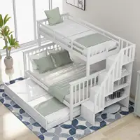 White Single Bunk Bed with Storage for Kids, Modern Design