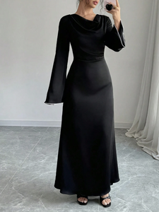 <b>Muslim</b> Simple Modest <b>Dress</b> Solid Color Satin Elegant Casual Abaya <b>Muslim</b> <b>Dress</b> <b>for</b> <b>Women</b> - Product Image 3