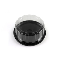 Plateau jetable noir avec couvercle en dôme transparent, boîte à gâteau ronde en plastique, plateau à dessert, récipient écologique pour boutique de desserts