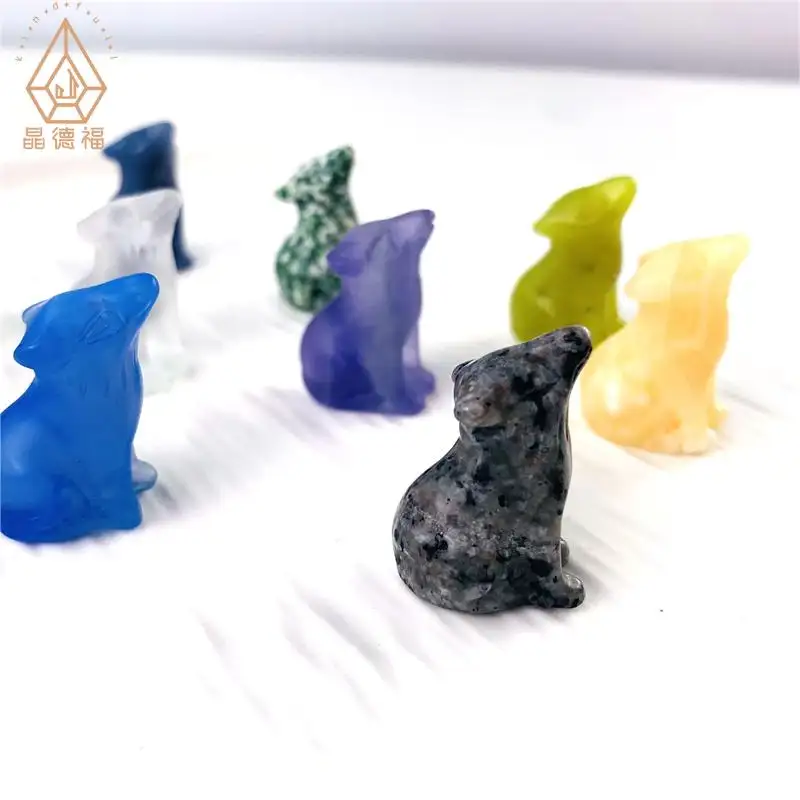 Hot sell crystal healing stones gemstone baby wolf natural animal craving for decoration