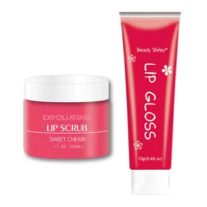 Custom Wholesale Exfoliating Makeup Cherry Lip Scrub And Lip Gloss Set