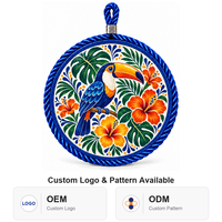 Sous-plat en céramique rond de 17 cm, motif toucan tropical, impression UV émaillée, base en liège, pour la décoration de table de cuisine, cadeau