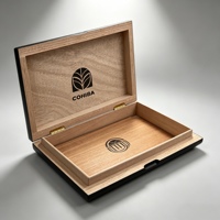 Boîte à cigares en bois noir mat gaufré avec logo personnalisé, plateau doublé de cèdre – Luxe pour les amateurs de cigares, collectionneurs et gentlemen