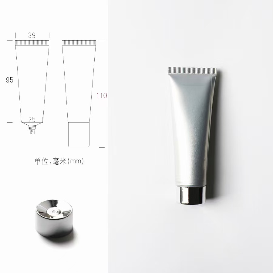 Tube en plastique aluminium argenté + Bouchon à vis argenté brillant