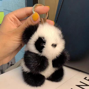 Porte-clés en fourrure de lapin Rex, adorable et exquis, petit panda en peluche, breloque de sac haut de gamme, cadeau d'anniversaire <span class=keywords><strong>Netflix</strong></span> - Product Image 6