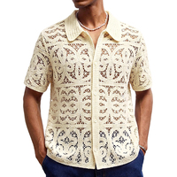 Bestseller Amerikanisches Vintage Openwork Atmungsaktives Gehäkeltes Herren-Poloshirt Street Fashion Lässige Gestrickte Herren-T-Shirts