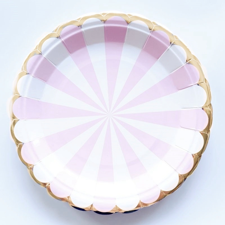Coloré Rayé Papier Assiettes Ustensiles Papier Rose Ensembles de Vaisselle Plaque Pour La Fête D'anniversaire De Mariage Décor
