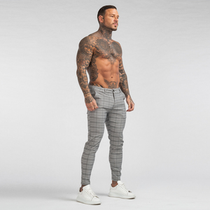 <span class=keywords><strong>Pantalones</strong></span> de cuadros supercómodos y elásticos para <span class=keywords><strong>hombre</strong></span>, Pantalón chino ajustado, color gris y blanco, 2022 - Product Image 5