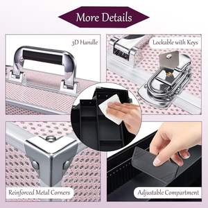 Estuche Organizador de Maquillaje Vintage con 3 Bandejas y Espejo, Caja de Almacenamiento Cosmético con Cierre para Cosméticos, Suministros de Uñas, Costura y Viajes - Product Image 4