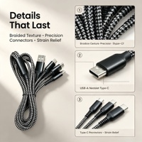 Cable de Carga Togudu T-255 Tres en Uno USB-A a Tipo-C, Trenzado de Nailon, Junta Reforzada Duradera, Multipuerto para Teléfono Móvil