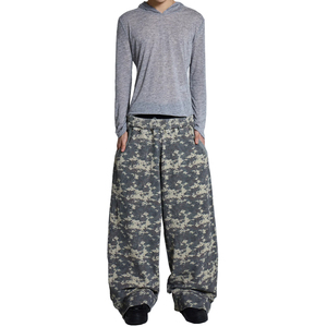 Pantalon de jogging camouflage pour homme, coupe large, taille élastique, en coton gaufré, style oversize, avec ourlet brut - Product Image 3
