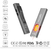 Lampe torche EDC GT9 Pro 3-en-1 à double interrupteur, 800LM LED UV Laser Rouge, Rechargeable USB, Ultra Mince, pour Inspection et Urgences