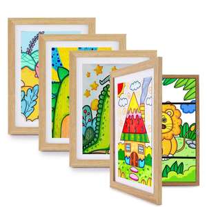 Kids Artwork MDF <b>Photo</b> <b>Frame</b> Changeable in <b>Black</b> Brown Gray with Shatter Resistant Glass Foldable - Product Image 1