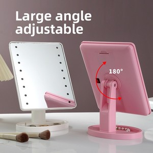 Espelho de Maquiagem Quadrado de Plástico com Luz LED Tricolor, Base Dobrável, Espelho de Mesa para Penteadeiras, Luzes Estilo Princesa - Product Image 5