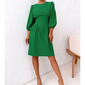 เดรสลำลองผู้หญิงแบบมิดิ คอกลม แขนยาว ทรงเข้ารูป ผ้าโพลีเอสเตอร์ คุณภาพสูง รับผลิตตามสั่งขายส่ง OEM ดีไซน์เรียบง่าย - Product Image 2