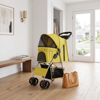 Poussette pliable 4 roues pour animaux de compagnie avec fermeture éclair confortable, chariot de voyage portable, panier de rangement imperméable et respirant