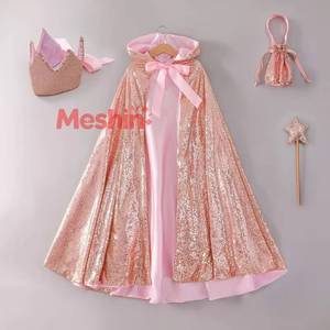 Ensemble cape scintillante à sequins pour filles MS Girls Princess avec capuche, couronne, baguette magique et sac, 4 pièces, costume de spectacle - Product Image 1