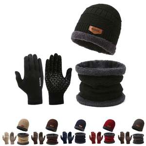 Winter Fashion Knitted Soft Wool Three Piece <b>Set</b> Solid Color Warm Hood Luxury Beanie Gloves <b>Hat</b> <b>and</b> <b>Scarf</b> <b>Set</b> Men <b>Woman</b> - Product Image 3