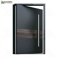Porte d'entrée pivotante contemporaine en alliage d'aluminium texturé minéral mat, avec support pivotant dissimulé pleine hauteur et isolation phonique et hydroacoustique.