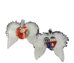 Customized Logo Print Angel Wing <strong>Xmas</strong> Hanging <strong>Wood</strong> Sublimation Blank Feather Wing Christmas Pendant <strong>Tree</strong> - Product Image 1