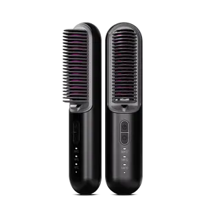 Portable Wireless Ionic Hair Straightener Brush Rechargeable 2500mAh Mini Cordless Hair Curler Styling OEM ODM Factory