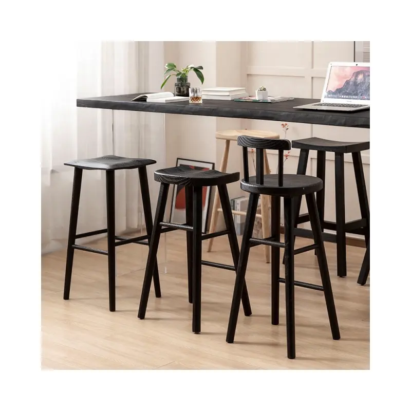 2024 Hot minimalist design high-end high quality home bar restaurant dining room solid wood chair leisure black high bar chairs